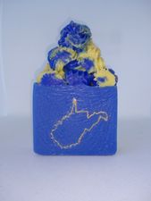 blue and gold west virginia themed bath bomb