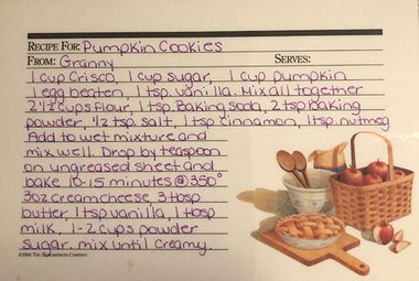 Pumpkin Cookies handwritten recipe card