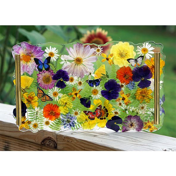 Large Resin Tray with various real flowers