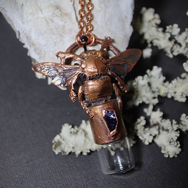 carpenter bee and goldstone necklace