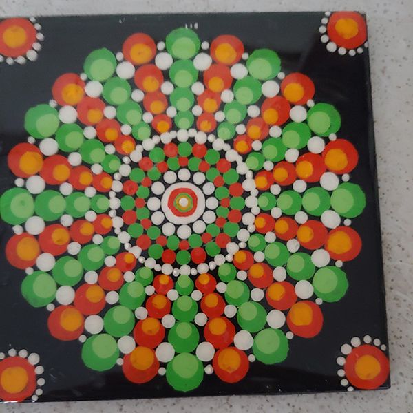 Hand dotted 6x6 inch tile trivet