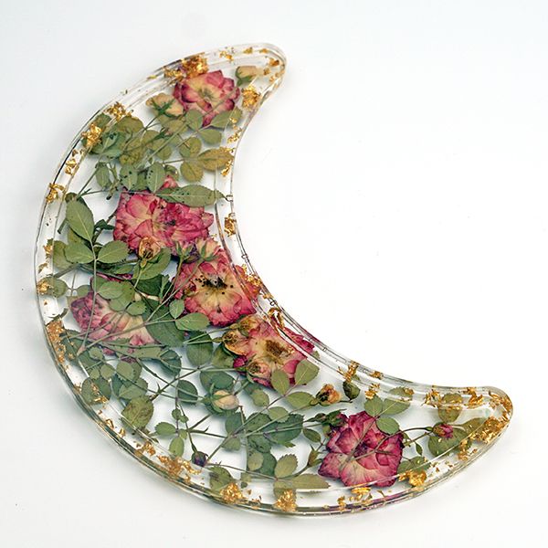 Moon Shaped Tray with real pressed roses
