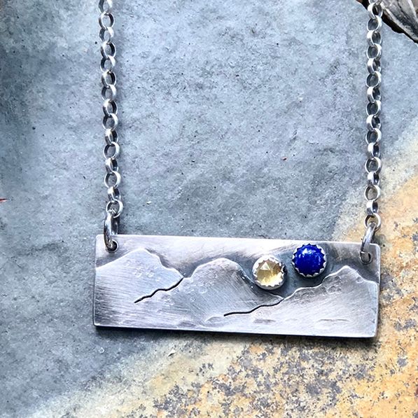 sterling silver mountaineer necklace with lapis and citrine