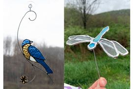 Various stained glass items, including suncatchers.