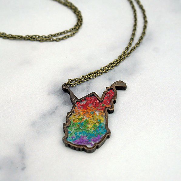 WV Necklace with rainbow queen anne's lace flowers