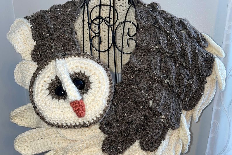 grey and white barn owl scarf