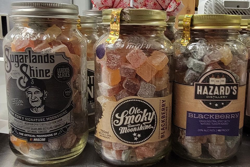 Mason jars filled with hard tack candy