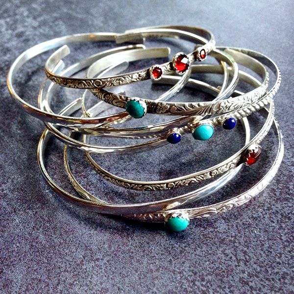 sterling silver and gemstone cuff bracelets