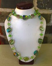 fused glass necklace in green and blue