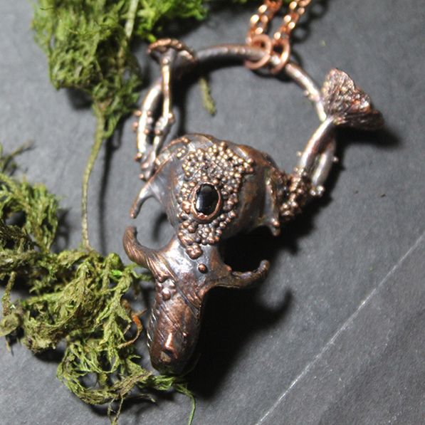 mouse skull and mushrooms necklace